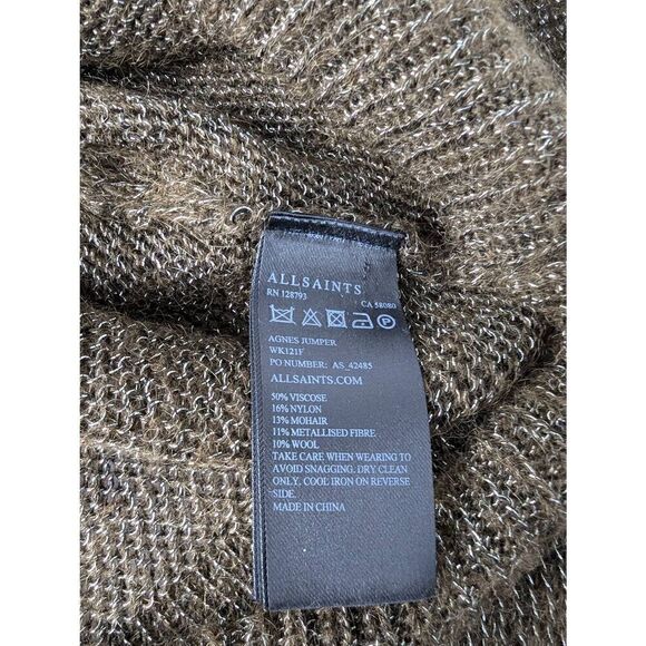 All Saints Brown And Gold Metallic‎ Open Knit Sweater sz XS Viscose Nylon Mohair - Picture 8 of 10